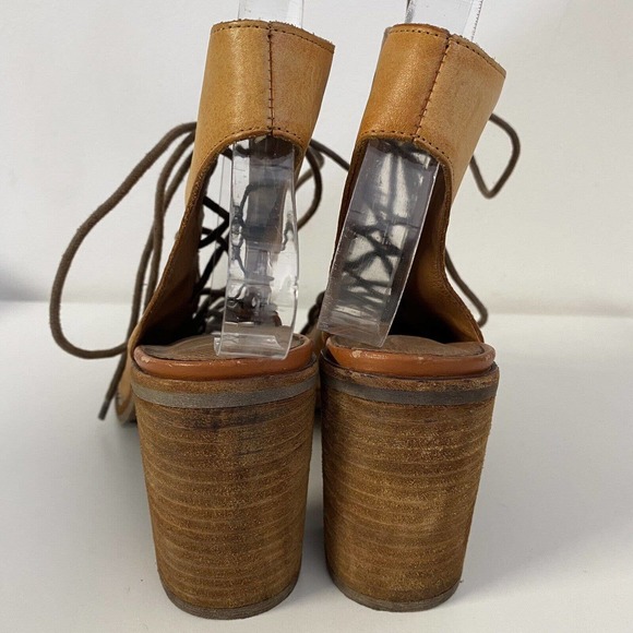 Jeffrey Campbell Free People Minimal Lace Up Bootie Sandal Cognac Leathe… - Picture 4 of 10